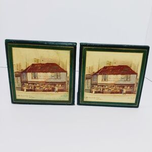 Vintage Leather Book Ends By Ann Croft " The Old Curisity Shop" 5"x5".